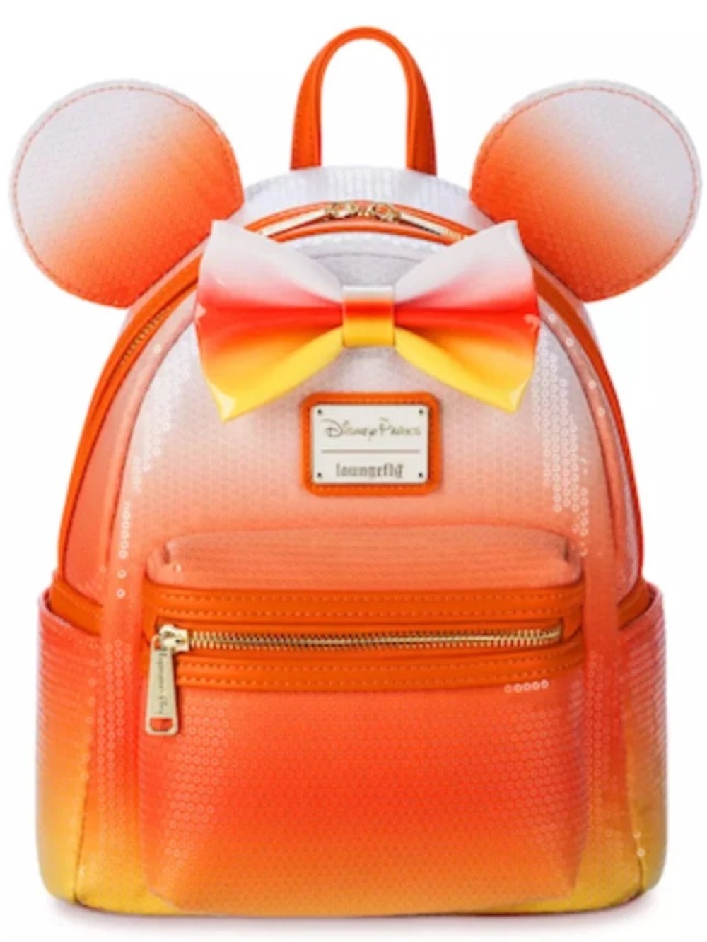 Loungefly Orange to Yellow Gradient Minnie Ear Mini Backpack with Rainbow Bow